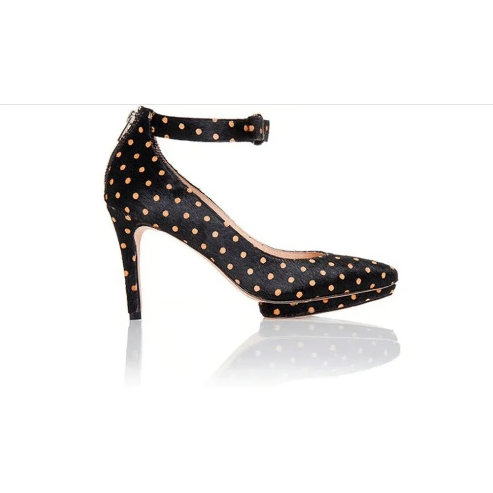 Loeffler Randall Alba demi platform‎ black brown Polka Dot Calf Hair Pumps 8B